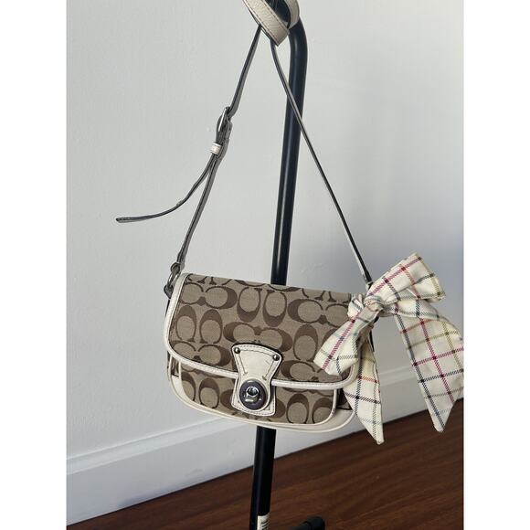COACH Y2K Turnlock Shoulder Bag Crossbody Khaki/White Leather Trim Turnlock Read - Picture 1 of 9
